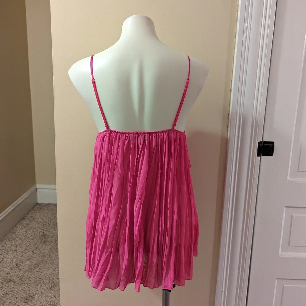 Victoria Secret bright pink sheer lace and crinkle baby doll lingerie size Small - Picture 3 of 7